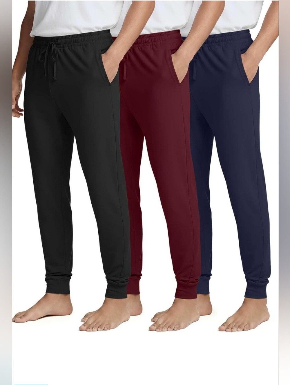Real Essentials Men’s 3-Pack Jogger Pajama Pants M  Lounge Sleep Black Burgundy